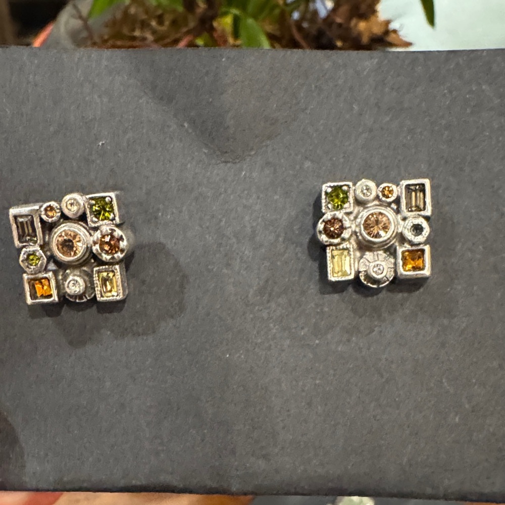 Chic Silver And Multicolor Gemstone Earrings - image 1